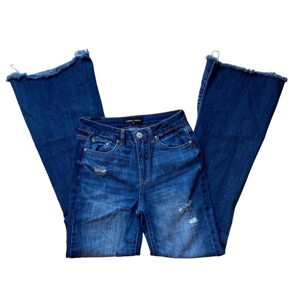 Almost Famous Flare Jeans Distressed Holey Raw Hem Hippie Boho Retro Grunge-3 - Picture 3 of 15